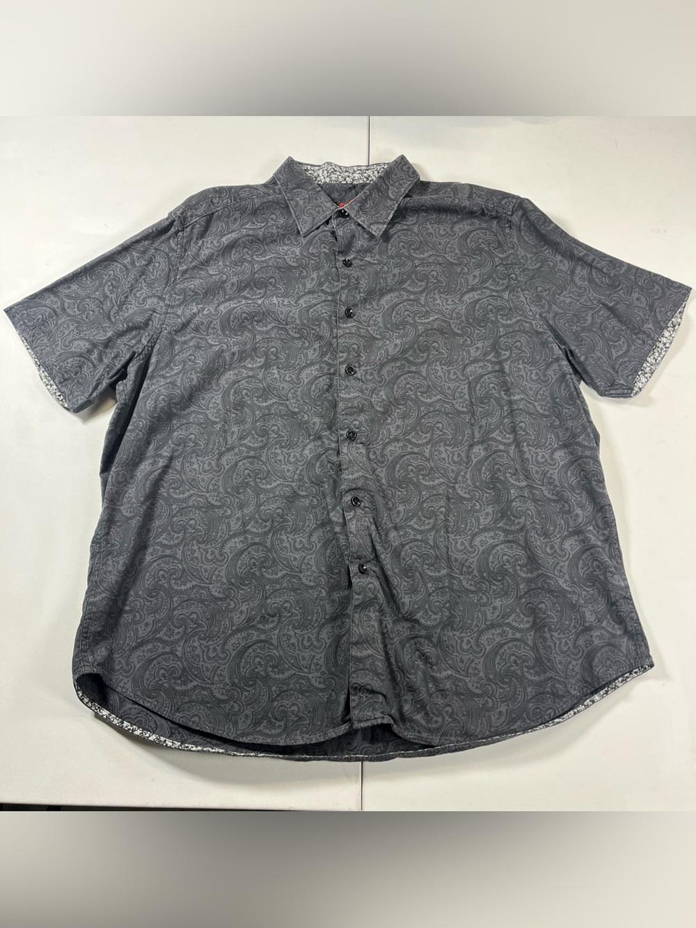Robert Graham Shirt Short Sleeve Contrast Flip Cuff Collar Paisley Men’s 3XL
